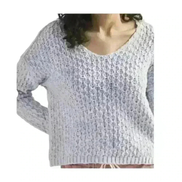 PILCRO High Low Cropped Crochet Waffle Knit Long Sleeve Sweater Women Small - Picture 2 of 12